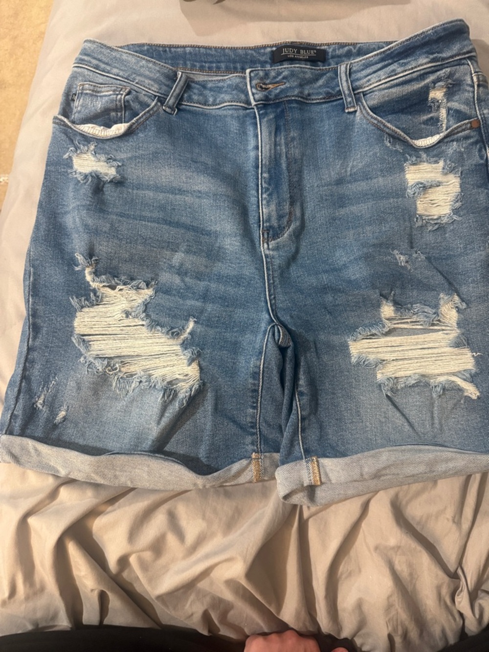 Judy Blue Light Wash Ripped Cuffed Denim Shorts